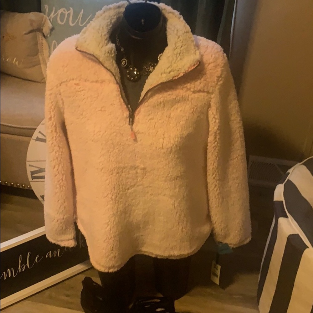 Green tea fluffy soft pink Sherpa jacket